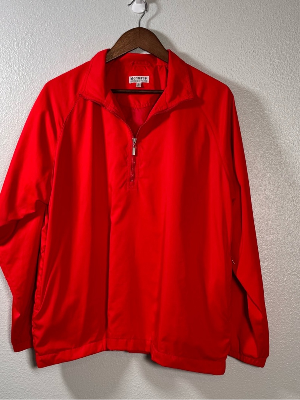 Monterey Club Golf Pullover Windshirt Men Large Red Quarter Zip Lined Polyester